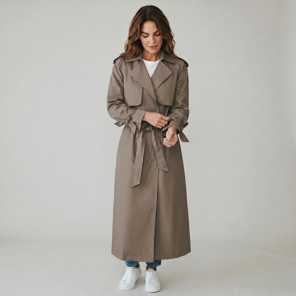 VINTAGE 80s 90s 12 Nordstrom Tan Duster Trench Raincoat Classic Long Jacket Coat